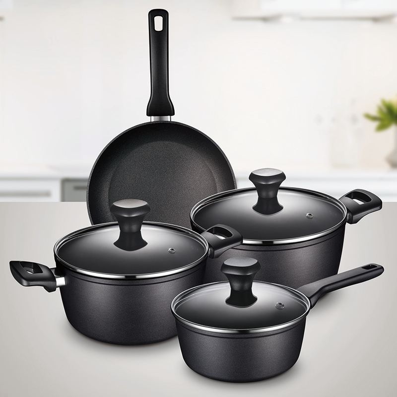 ASD Newly Designed Nonstick Kitchen Cookware Set Aluminum Casserole Pan Home Use Metal and Glass Material