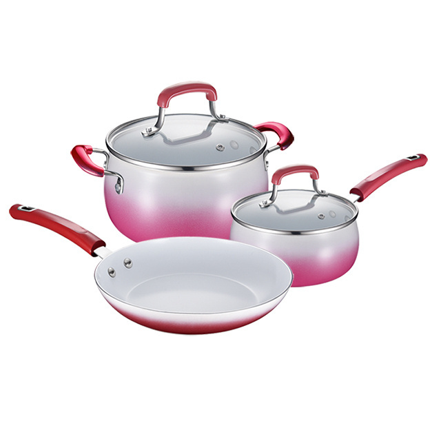 Aluminum Enamel Nonstick Pot Set Saucepan Casseroles Fry Pan 5pcs Cookware