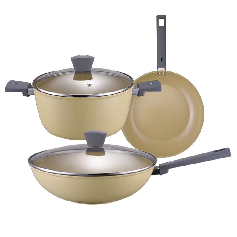 Yellow Induction Cooker Ollas Y Sartenes Nonstick Ceramic Cookware Set 12 Piece Pot And Pans Cookware Set