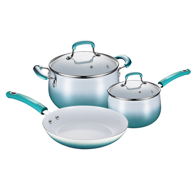 Aluminum Enamel Nonstick Pot Set Saucepan Casseroles Fry Pan 5pcs Cookware