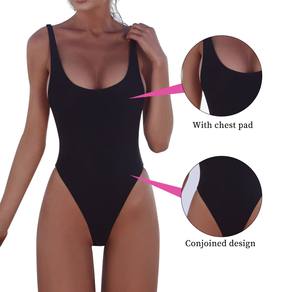 Sexy Low Cut Solid Color Bikini Simple Ladies One Piece Swimsuit Swimwear Beachwear Bikini