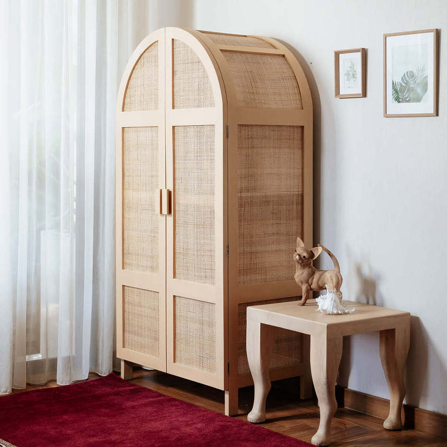 Cane Armoire Round Wardrobe Clothes Storage For Bedroom Furniture