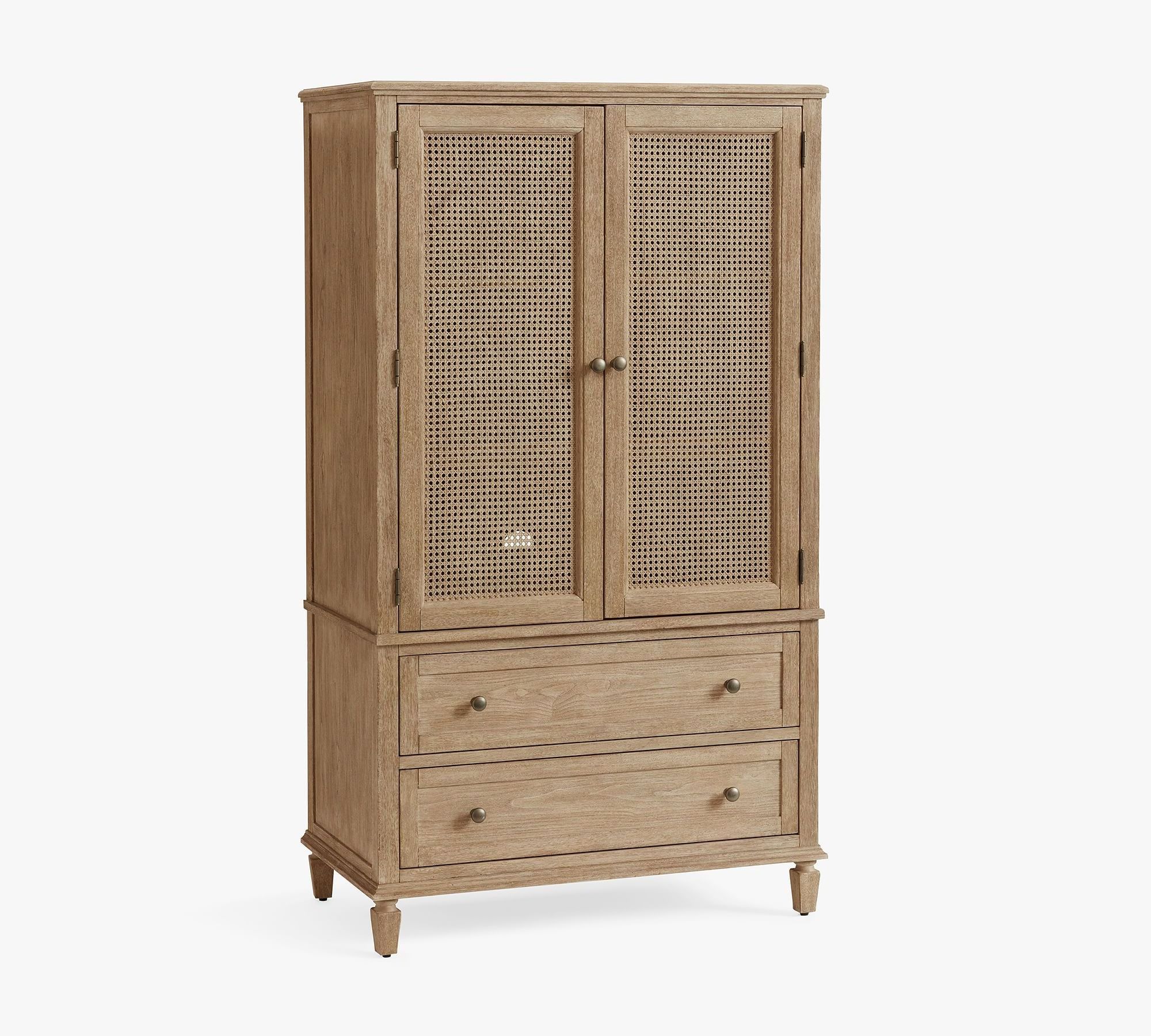 Cane Armoire Teak Wood Armoire with Rattan For Bedroom Furniture-Modern Minimalist Wardrobe Furniture