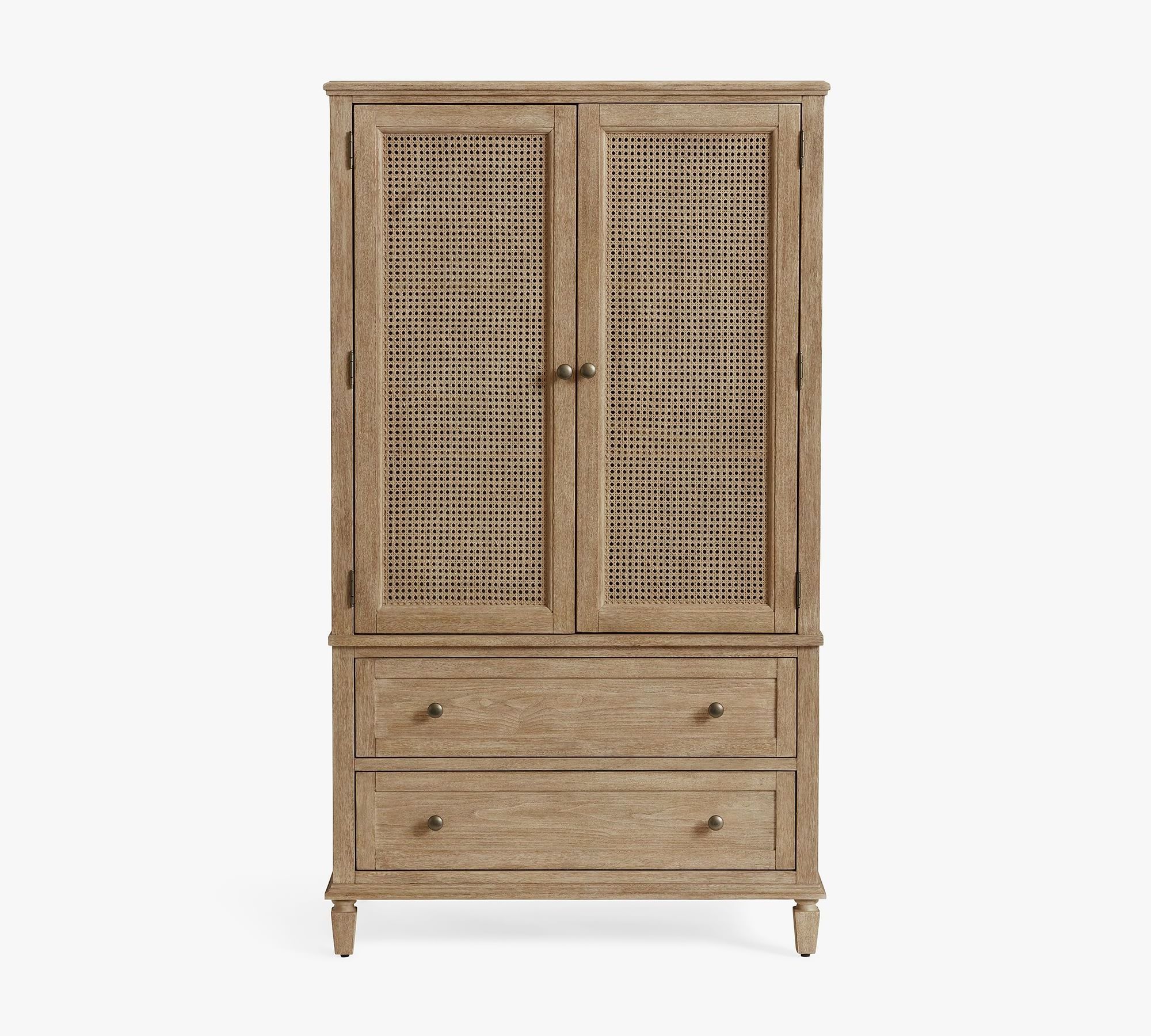 Cane Armoire Teak Wood Armoire with Rattan For Bedroom Furniture-Modern Minimalist Wardrobe Furniture