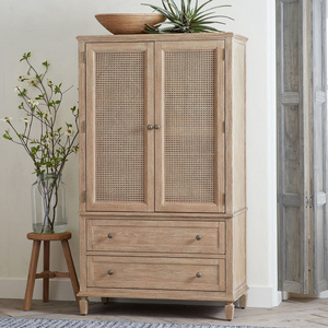 Cane Armoire Teak Wood Armoire with Rattan For Bedroom Furniture-Modern Minimalist Wardrobe Furniture