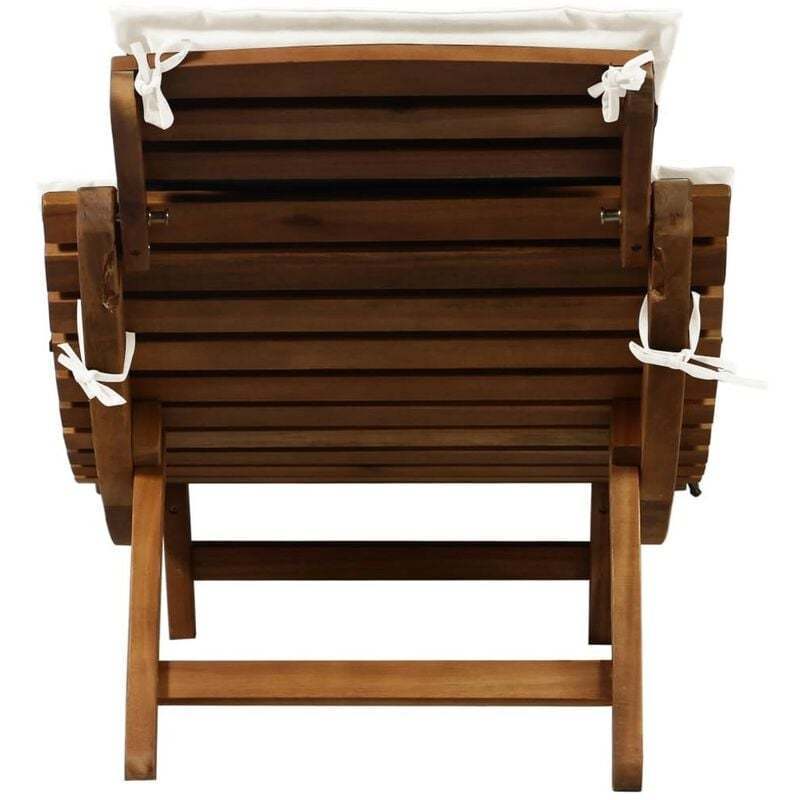 Teak Folding Sun Bed Beach Lounge Sun Lounger With Cushion Adjustable Chaise