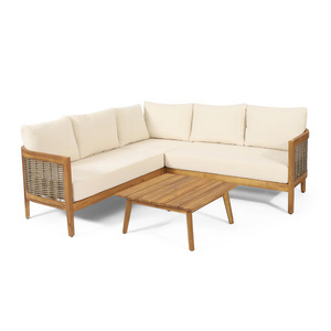 Modern Garden Furniture Set Rattan Rope Wicker Fire Pit Patio Couch Sectional Teak Wood Outdoor Sofa