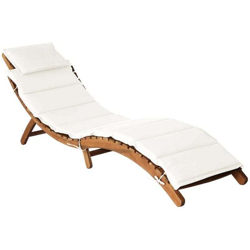 Teak Folding Sun Bed Beach Lounge Sun Lounger With Cushion Adjustable Chaise