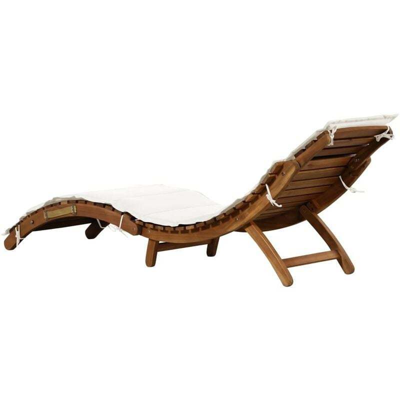 Teak Folding Sun Bed Beach Lounge Sun Lounger With Cushion Adjustable Chaise