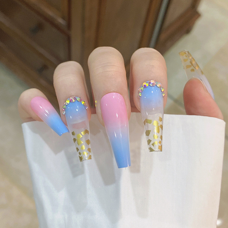 24Pcs/Set With Glue Rainbow Ballerina Full Cover Press on Nail Art Tips Artificial Long Coffin Designed Press On Nails