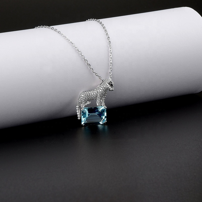 Factory Wholesale New Arrival Hot Sale Natural Topaz Fashion Beads S925 Sterling Silver Snow Leopard Pendant Necklace