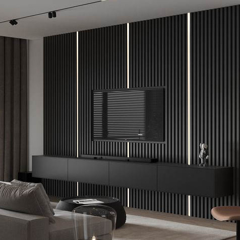 Low Moq Wpc Fluted Wall Panel Black Groove 168*22mm Black Wpc Wall Panel Adhesive Foil Wpc Fluted Wall Panel