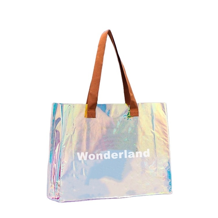 Custom logo pvc laser jelly TPU shopping bag creative transparent gift handbag wholesale