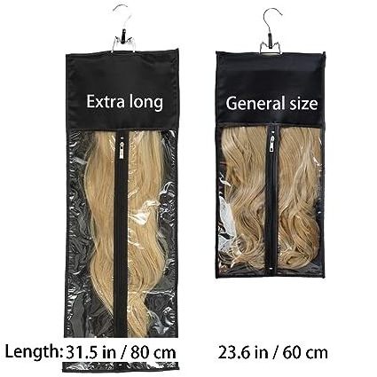 Extra Long Hair Extension Satin Storage Bag with Hanger Wig Bag Bundles Hairpieces Holder Wig Satin Carrier Case for Store