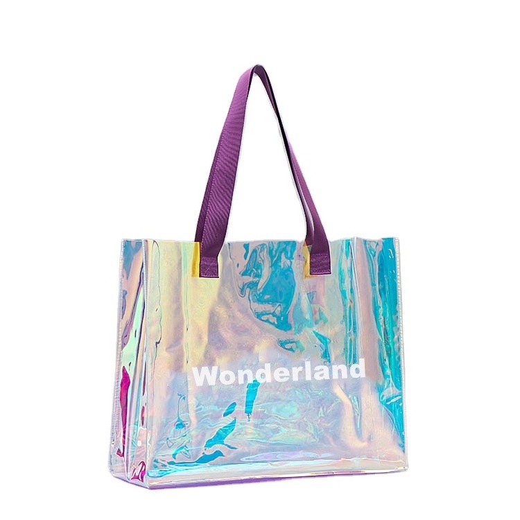 Custom logo pvc laser jelly TPU shopping bag creative transparent gift handbag wholesale