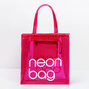 Manufacturer the little neon custom iridescent jelly PVC bags wholesale women waterproof hologram clear beach tote bag