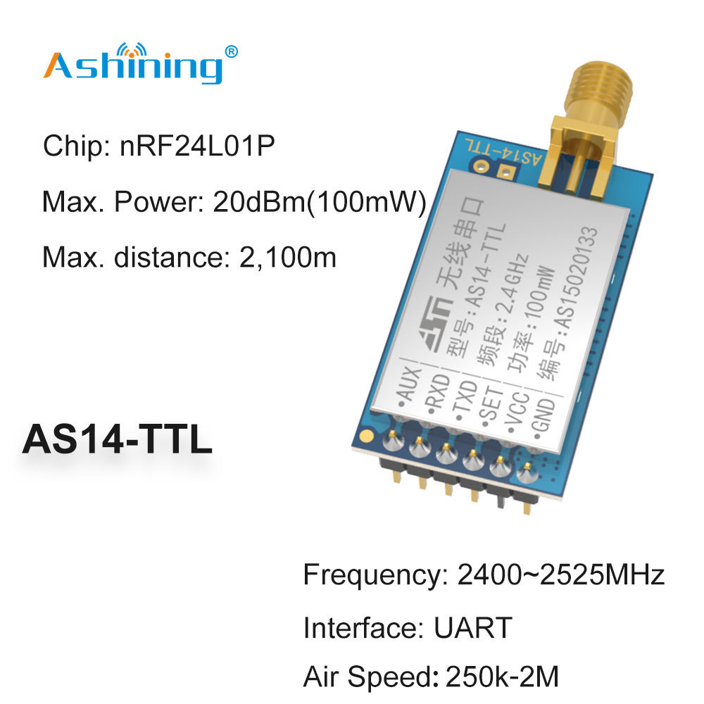 AS14-TTL 2.4G 2km transmission range lora wireless irrigation lora radio module uhf transmitter and receiver