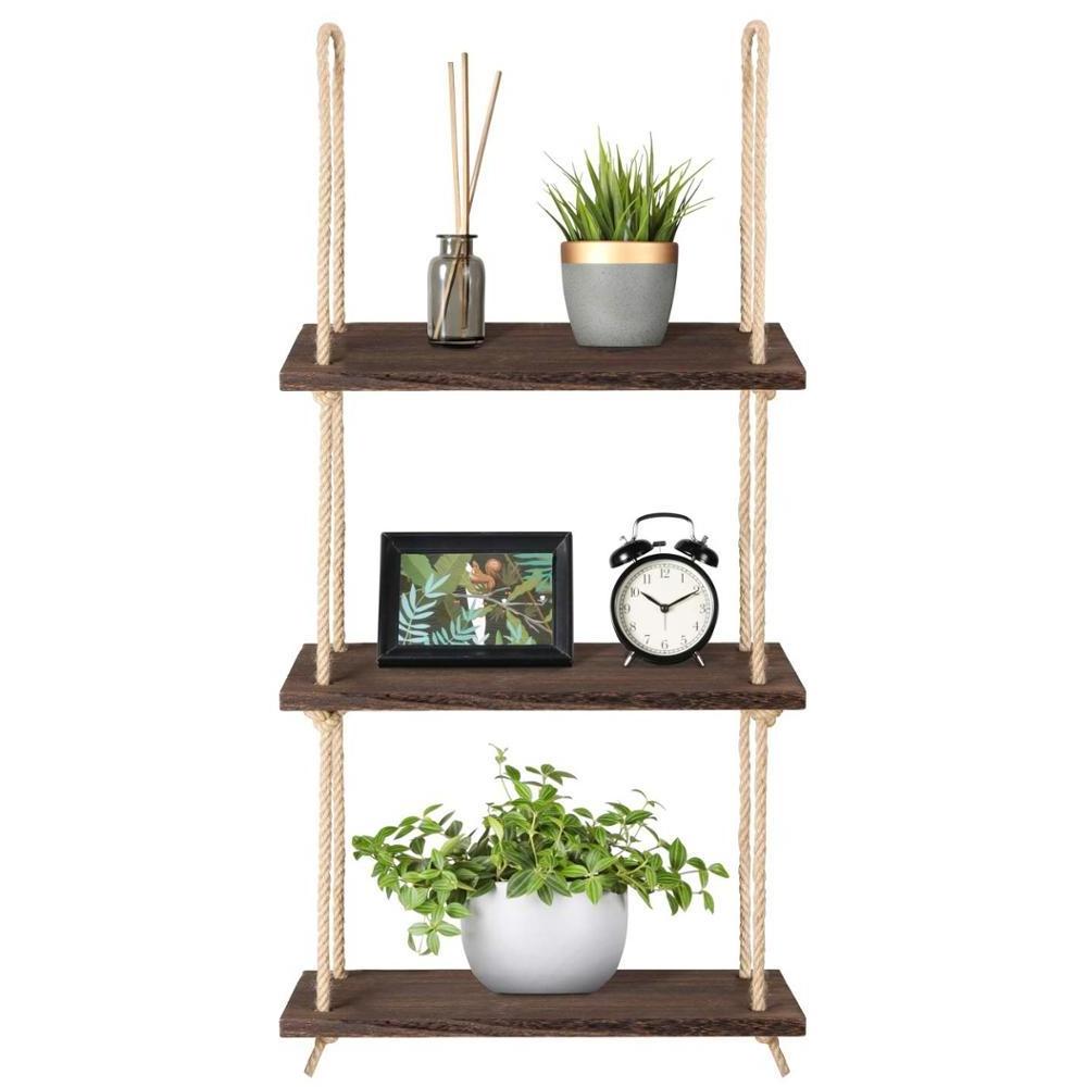 Rustic Wooden Hanging Shelves Storage Organizer Home Decorate Organizer Shelves for Living Room Bedroom Kitchen Acacia Wood