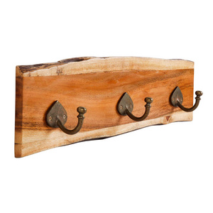 Wooden Wall Mounted Coat Rack 3 Hooks Rail Acacia Wood Natural Finish Storage Organisation Vintage Design Wall Mount Hooks Rail