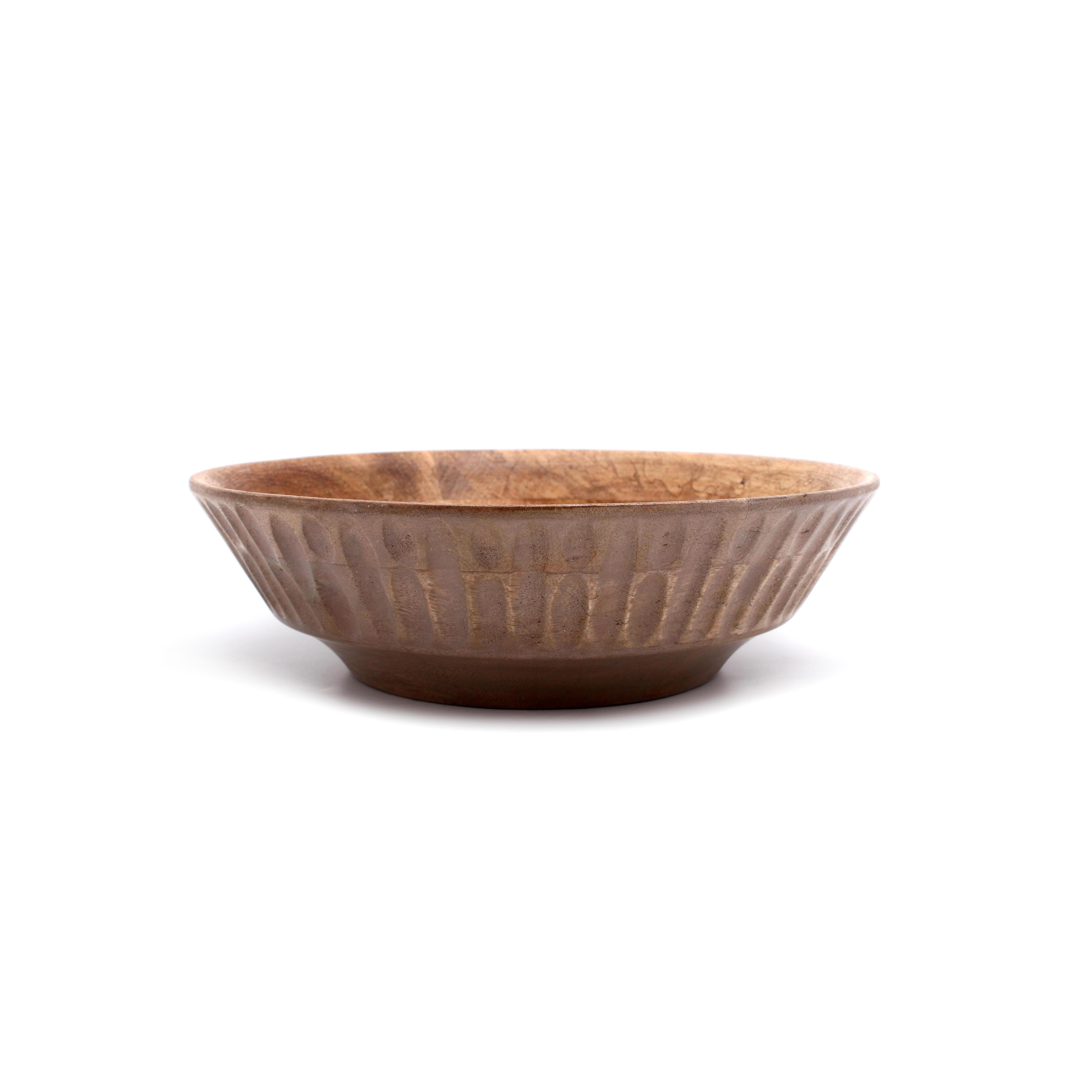 Natural Acacia Wooden Serving Bowl With Hand Carved Design Grey Distress Finish Dough Flour Mixing Serving Food Acacia Bowl