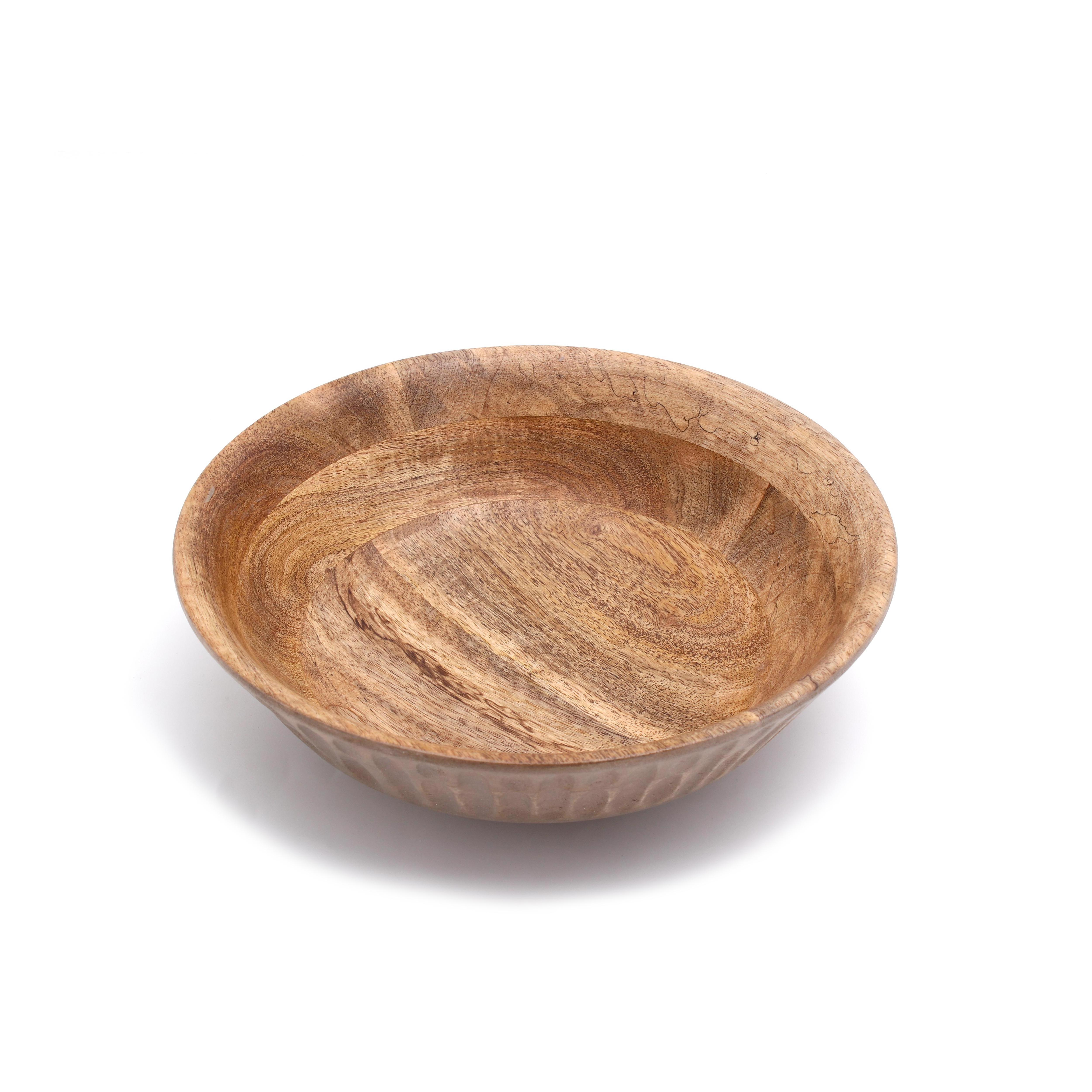 Natural Acacia Wooden Serving Bowl With Hand Carved Design Grey Distress Finish Dough Flour Mixing Serving Food Acacia Bowl