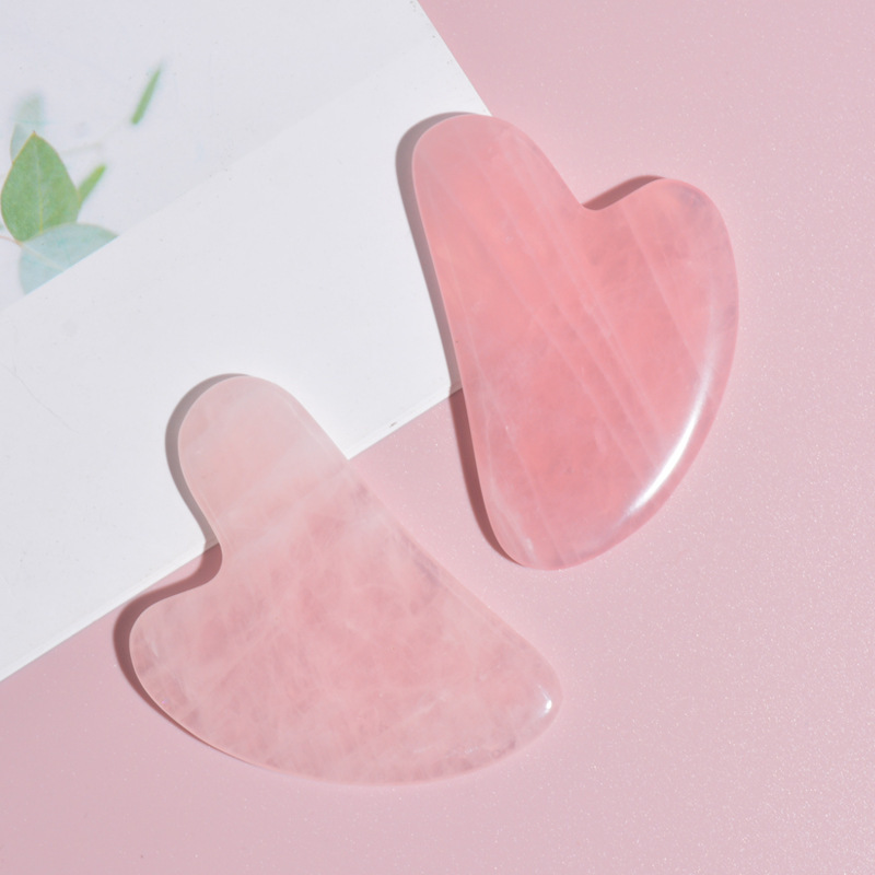 Natural Heart Shape Gua Sha Stone Tool Pink Rose Quartz Jade Gua Sha Scrapers for Face Massage