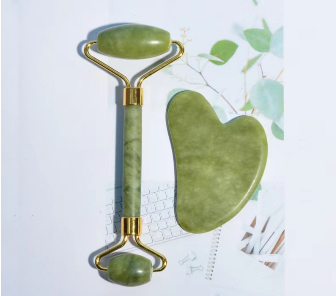 Green Xiuyan Noise Free Massager Natural Face Massage Facial Roller Jade Rodillo De Jade Roll On Jade Stone