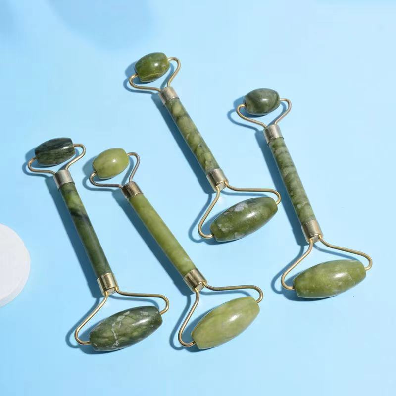 100% natural xiuyan green jade roller and gua sha tools facial guasha rodillo de jade stone eye massage roller iron framing