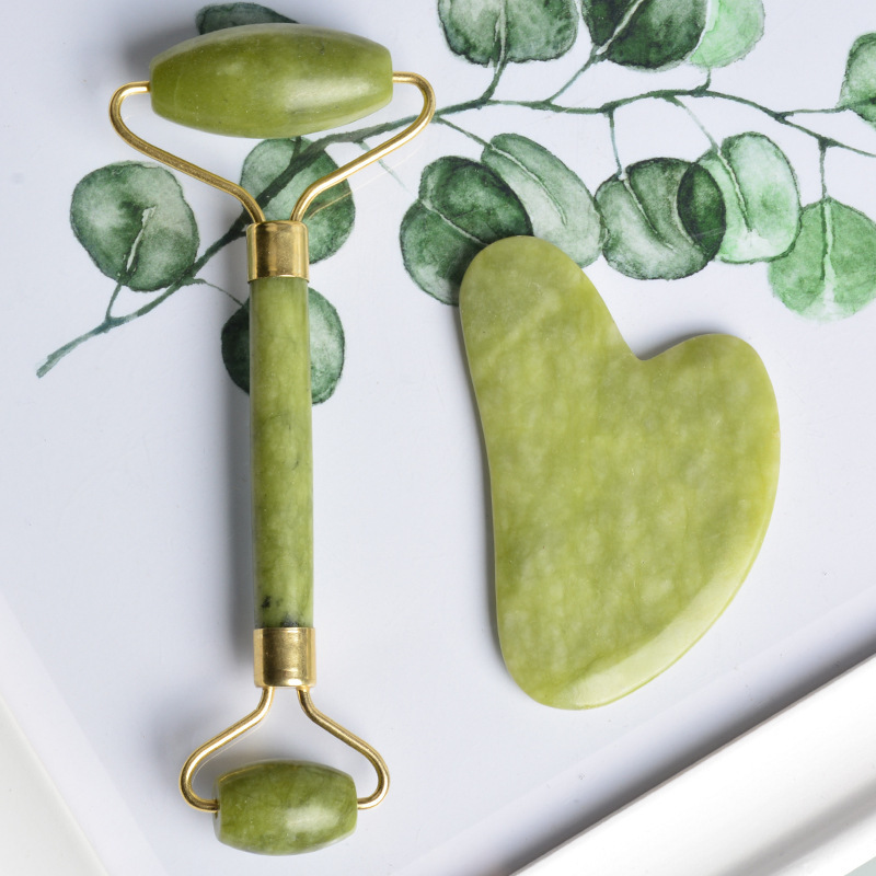 100% natural xiuyan green jade roller and gua sha tools facial guasha rodillo de jade stone eye massage roller iron framing