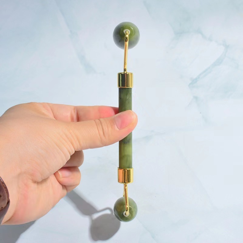 100% woman gift massage tool China facial Skin Stone Roller green Natural jade roller