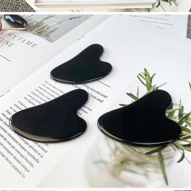 High quality popular skin care tool natural obsidian jade roller for face gua sha set anti aging for woman