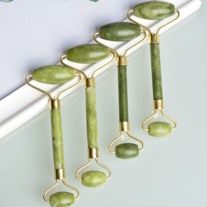 100% natural xiuyan green jade roller and gua sha tools facial guasha rodillo de jade stone eye massage roller iron framing