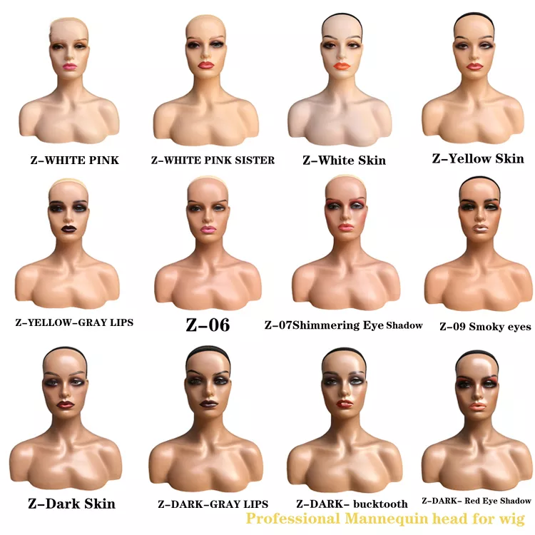 Wholesale Custom Logo Makeup African American Pvc Realistic Female Wig Display Mannequins Head With Shoulders Bust For Wigs