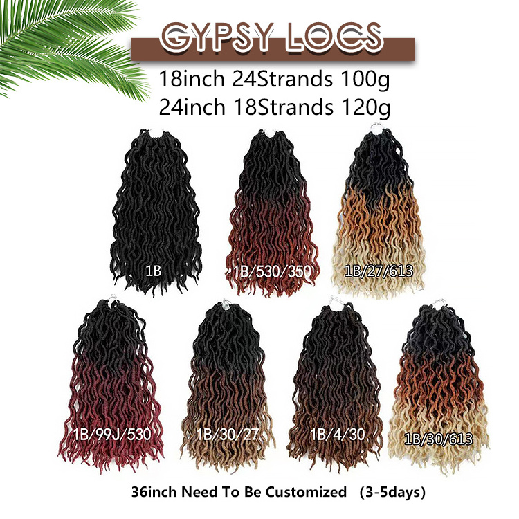 Wholesale 24inch 18 Inch Synthetic Gypsy Locs Ombre Dread Faux Locs Crochet Braids Wavy Goddess Locs Crochet Hair Extensions