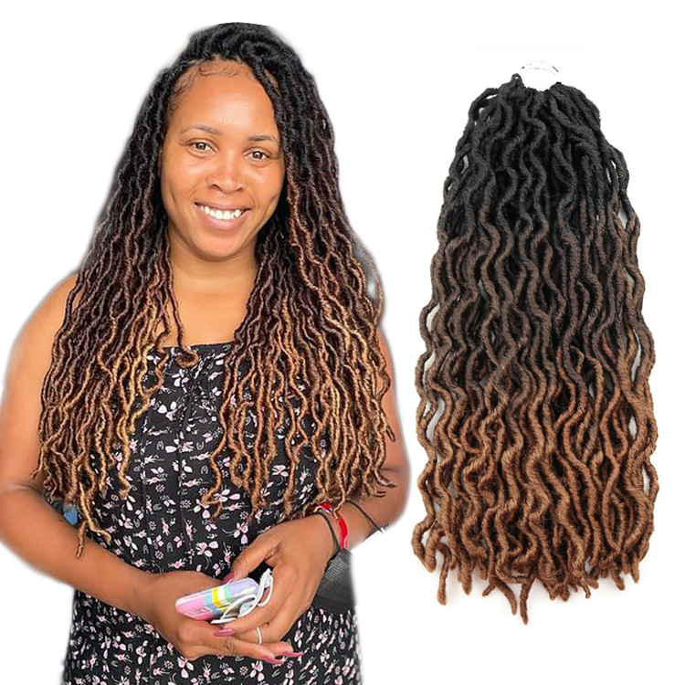 Wholesale 24inch 18 Inch Synthetic Gypsy Locs Ombre Dread Faux Locs Crochet Braids Wavy Goddess Locs Crochet Hair Extensions