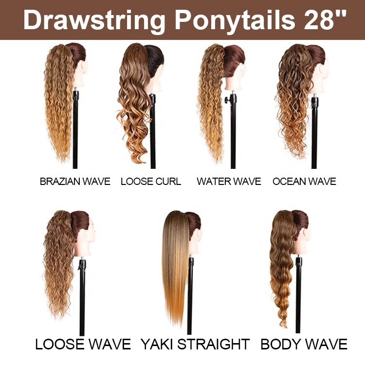 Wholesale Long High Quality Brazilian Curly Afro Natural Hairpiece Drawstring Extensions Pony Tail Synthetic Hair Ponytails