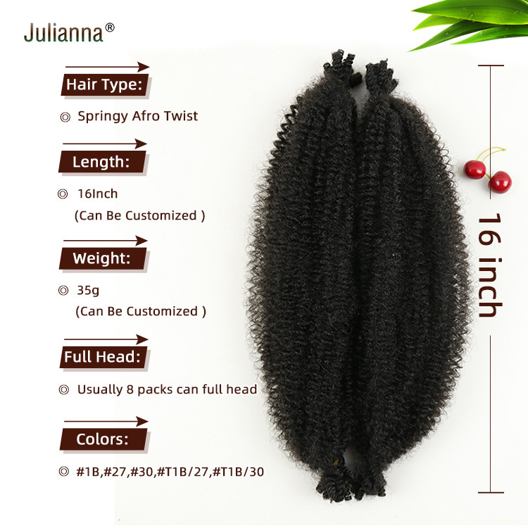 Julianna 16Inch 24Inch Kanekalon Fiber Pre-Fluffed Ghana Springy Afro Spring Twist Braid Afro Kinky Crochet Hair