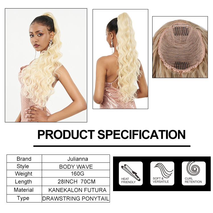 Wholesale Long High Quality Brazilian Curly Afro Natural Hairpiece Drawstring Extensions Pony Tail Synthetic Hair Ponytails