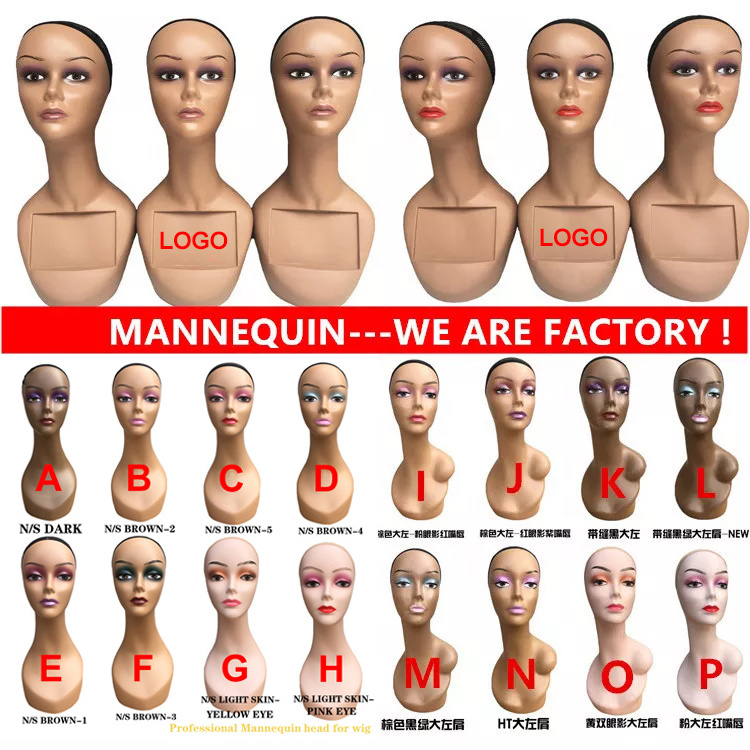 Wholesale Custom Logo Makeup African American Pvc Realistic Female Wig Display Mannequins Head With Shoulders Bust For Wigs