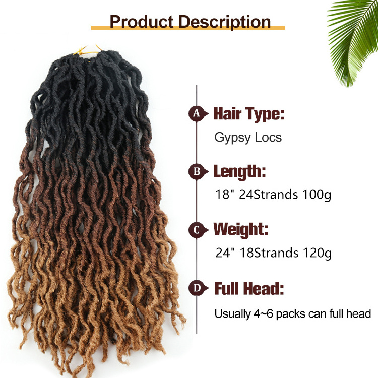 Wholesale 24inch 18 Inch Synthetic Gypsy Locs Ombre Dread Faux Locs Crochet Braids Wavy Goddess Locs Crochet Hair Extensions