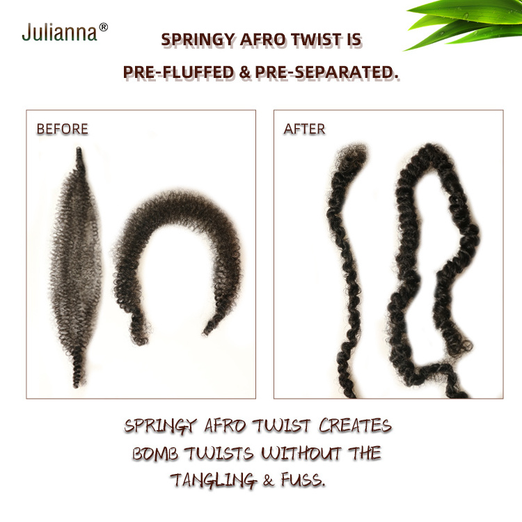 Julianna 16Inch 24Inch Kanekalon Fiber Pre-Fluffed Ghana Springy Afro Spring Twist Braid Afro Kinky Crochet Hair