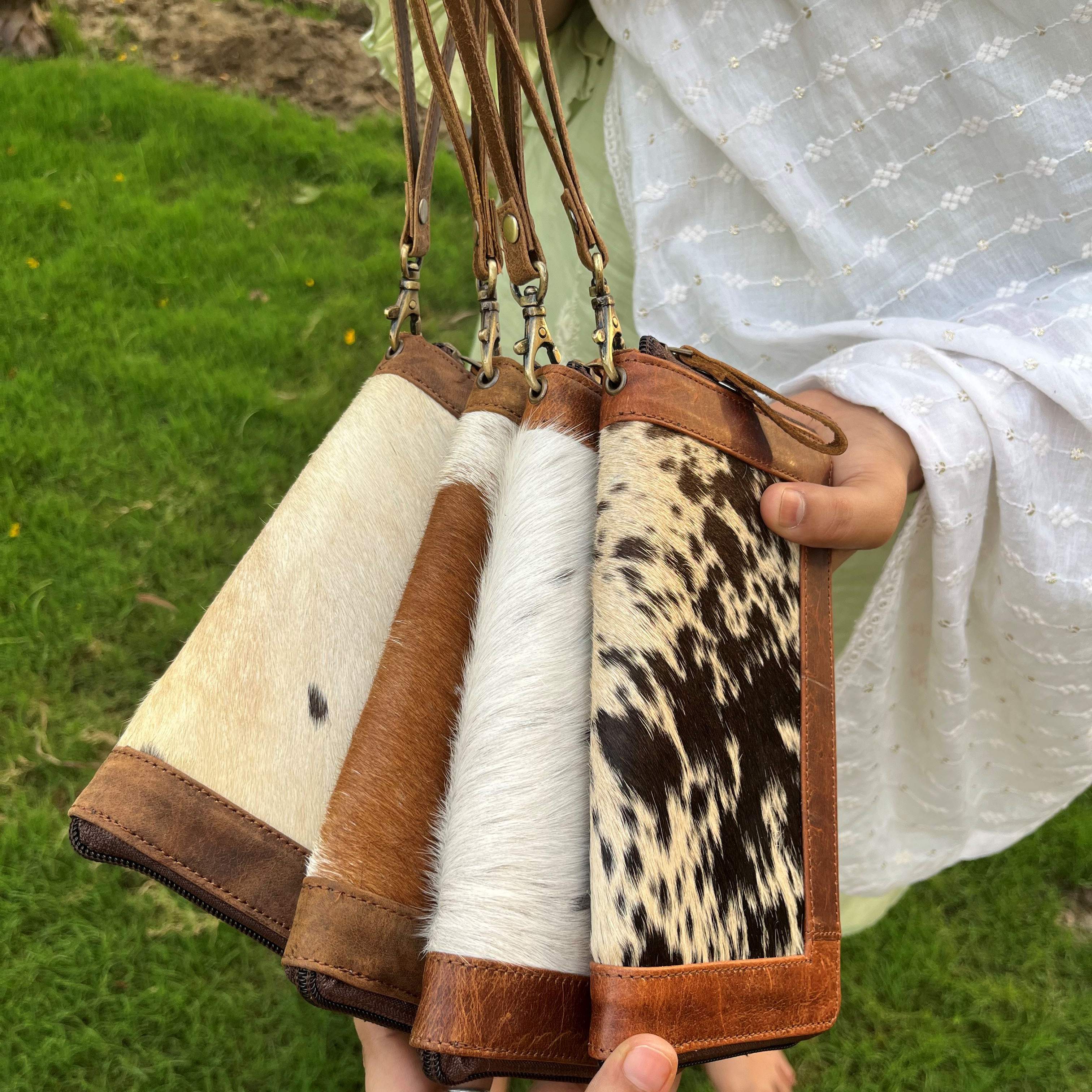 Western Style Real Cowhide Hair On Leather Clutch Stylish  Women leather Wallet High quality  Wristlet  Frame Clutch Boho Bag