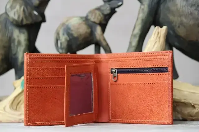 Brand Artisan Men Leather Suede Bifold Wallet Featuring Precision Hand-Stitching, Card Spaces,& Integral Coin Pouch Wallet