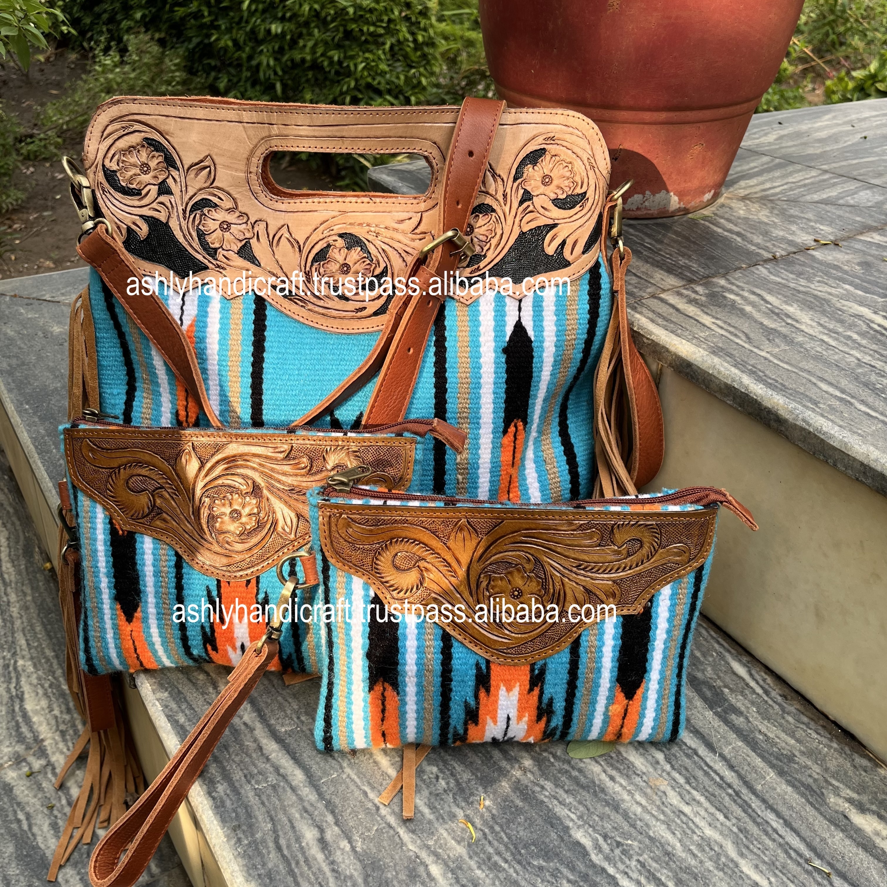 Best Designer Western Inspired Tooled Saddle Blanket Handbag for Women Includes Distinctive Wristlet Clutch Set Wide Range