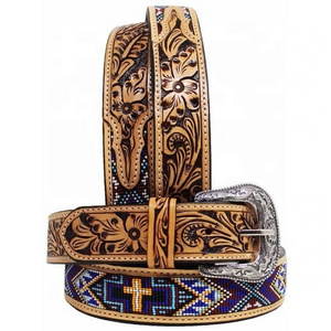 Hot Selling Handmade Beaded Full Grain Heavy Duty Belt Premium Cow Hide Custom Beaded Designs Luxury Belts