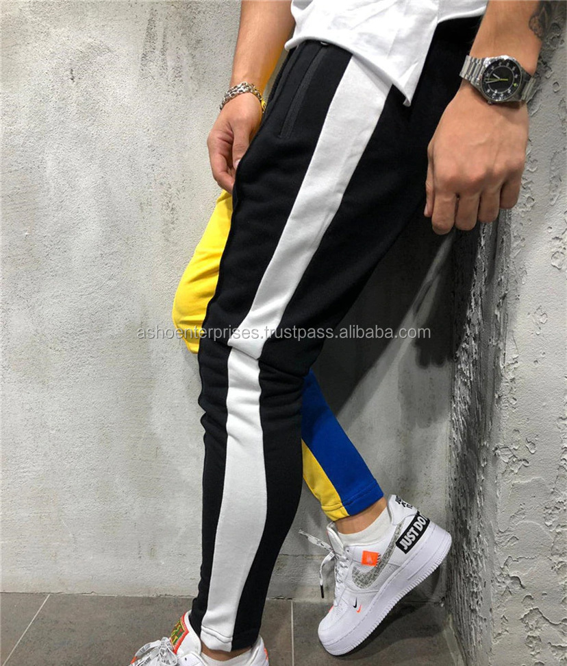 wholesale Sweatpants Blank Custom yellow black multi panels mens jogger pant Custom Printing Track Pants