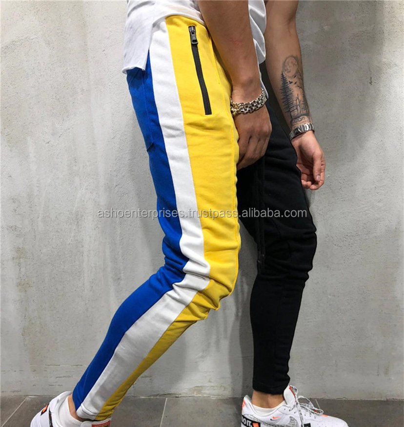 wholesale Sweatpants Blank Custom yellow black multi panels mens jogger pant Custom Printing Track Pants