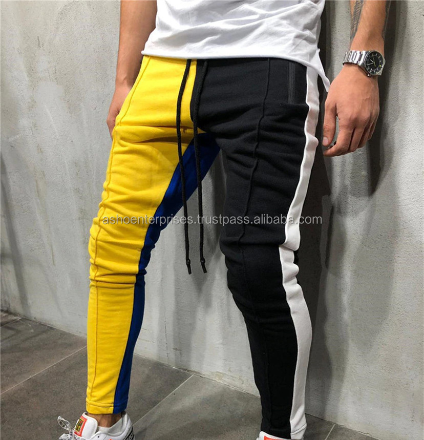 wholesale Sweatpants Blank Custom yellow black multi panels mens jogger pant Custom Printing Track Pants