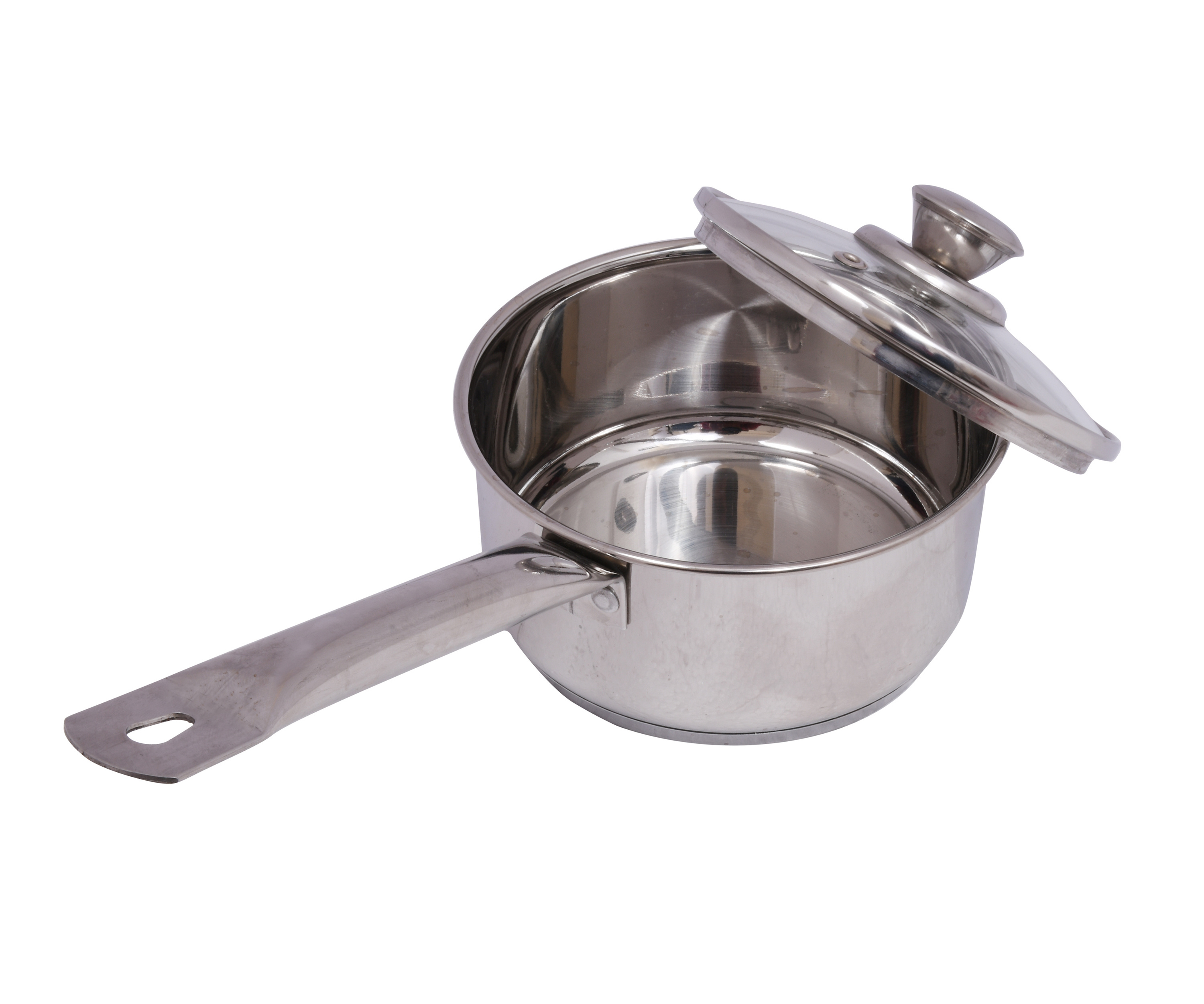 Stainless Steel Sauce Tea Pan Milk Pot with Glass Lid, 17 cm 1.4 litres Steel Plain Dishwasher Safe Induction Safe Gas