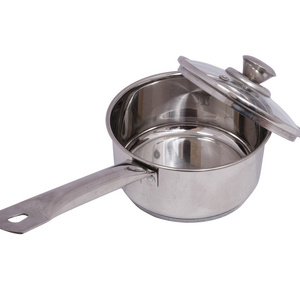 Stainless Steel Sauce Tea Pan Milk Pot with Glass Lid, 17 cm 1.4 litres Steel Plain Dishwasher Safe Induction Safe Gas